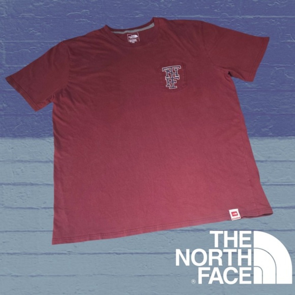The North Face Pocket T-Shirt Mens XL Graphic Monogram Logo Burgundy Red XL FLAW